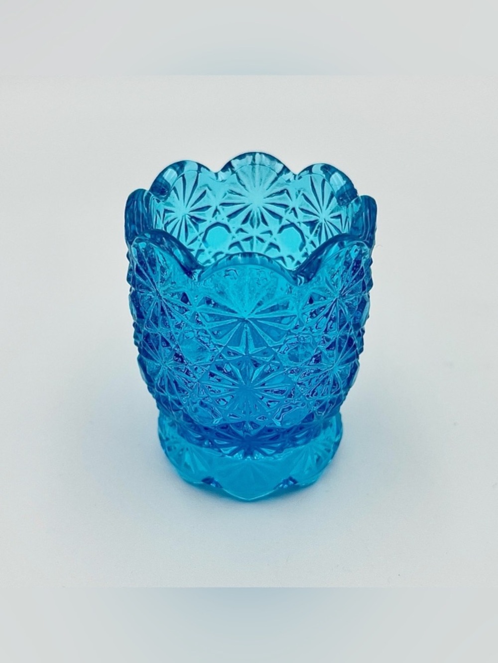 Blue Pressed Glass Decorative Votive Holder by